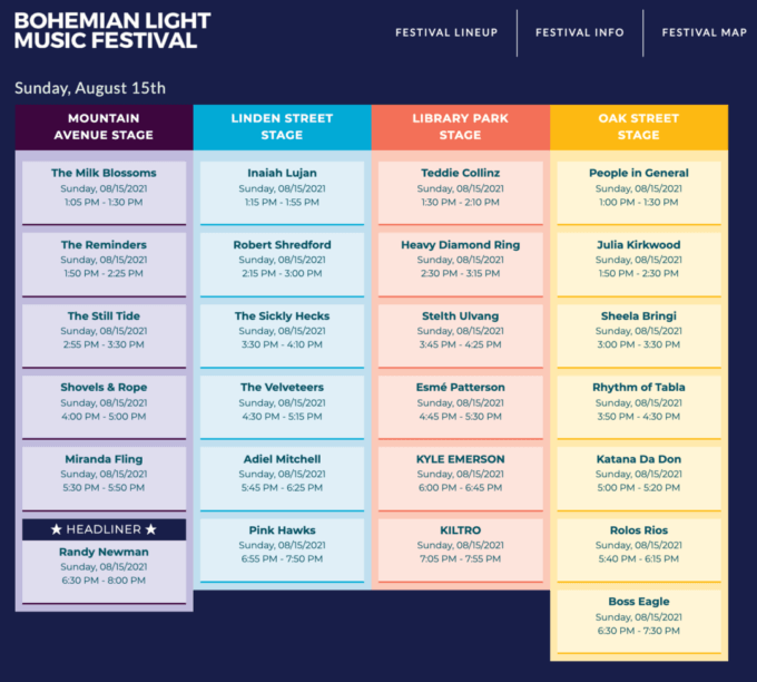 bohemian light music festival sunday schedule
