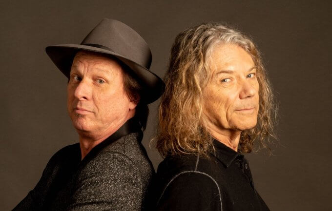 Photo of Adrian Belew (l) and Jerry Harrison by Michael Weintrob