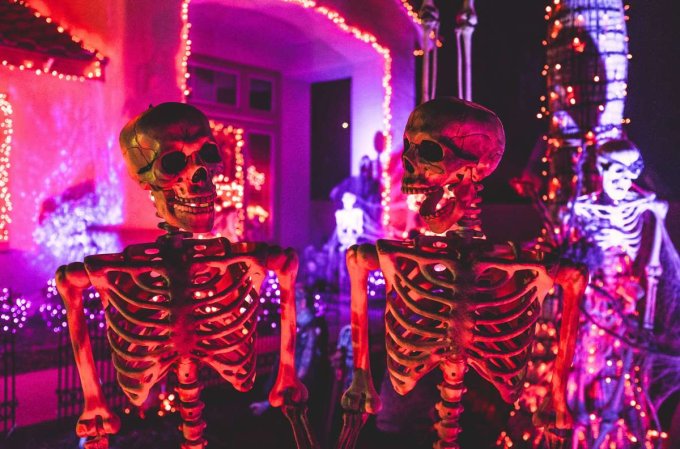halloween 2023 skeletons color house yard fun scary wild